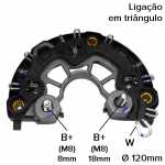 Retificador do alternador 120A Bosch NCB1 Audi A3 A4 A6 S3 TT Mercedes-Benz Classe C CLK E ML Sprinter Volkswagen Beetle Bora Golf Passat Polo Volvo C70 S70 S80 V70 - ligações