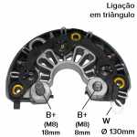 Retificador do alternador 80A / 100A Bosch HD8 / HD9 / NCB1 / NCB2 Mercedes-Benz Accelo Atego Atron Axor O500 OF1219 OF1519 OF1721 OF1724 OH1519 OH1621 - ligações