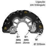 Retificador do alternador 90A / 105A Bosch KCB2 Fiat Brava Bravo Doblò Palio Weekend Siena - ligações