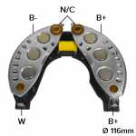 Retificador do alternador 50A / 70A / 80A / 85A / 90A Valeo A13N / A14N Citroën Berlingo C5 C25 CX Fiat Ducato Peugeot 206 407 505 Renault Fuego R5 R9 R11 R18 R20 R21 Trafic Talbot Tagora Volvo 340 - ligações