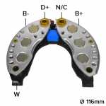 Retificador do alternador 70A / 80A Valeo A13N / A14N Citroën AX BX C15 Peugeot 205 206 309 405 505 Talbot Tagora - ligações