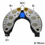 Retificador do alternador 50A / 70A Valeo A13N Citroën Berlingo BX C5 C15 C25 CX Visa Fiat Ducato Peugeot 205 206 305 309 405 407 Renault Twingo Talbot Express Horizon - ligações