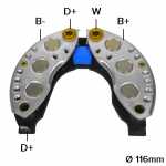 Retificador do alternador 50A / 55A / 70A Valeo A13N / A14N Scania - ligações
