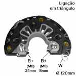 Retificador do alternador 80A Bosch HD8 / NCB1 Mercedes-Benz Accelo Actros Atego Atron Axor Unimog O500 OF1219 OF1519 OF1721 OF1724 OH1519 OH1621 - ligações