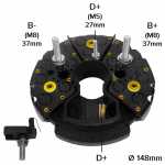 Retificador do alternador 120A / 140A Bosch T1 Climabuss Mercedes-Benz Actros O345 O350 O400 O530 O550 O560 O580 Citaro Conecto Integro Intouro Tourismo Travego Scania K94 K113 K124 Thermo King Volkswagen - ligações