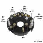 Retificador do alternador 90A Bosch N1 Scania P113 R113 - ligações